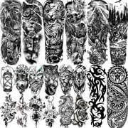 COKTAK 20 Sheets Extra Large Full Arm Temporary Tattoos For Men Adults, Tiger Snake Leopard Lion King Temporary Tattoos Sleeve For Women, Temp Waterproof Fake Tattoo Stickers For Kids Warrior Tatoos