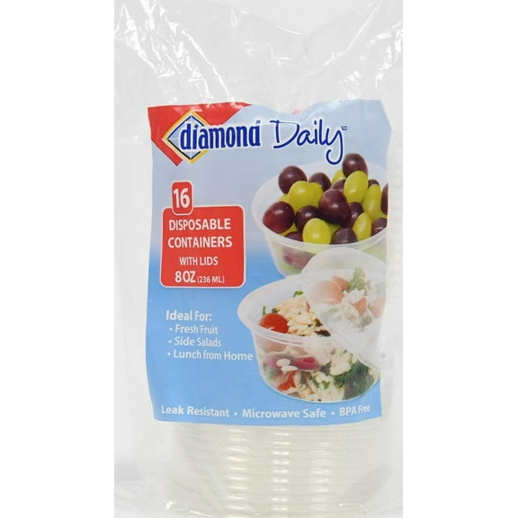Diamond Deli Containers 8oz, Clear, 16 Count