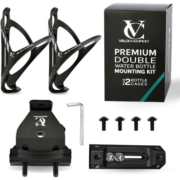 VeloChampion Adjustable Rear Mounted Double Water Bottle Cage Holder for Cycling Triathlon Black
