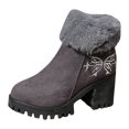 thumbnail image 5 of Winter Boots for Women Elegant Embroidery Plush Warm Suede Zipper Snow Booties Platform Lug Sole Chunky Mid Heel Dress Ankle Boots Gray Size 6.5, 5 of 5