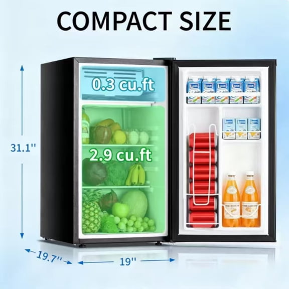 Dimedeal 3.2 Cu.Ft Mini Fridge for Bedroom, Small Refrigerator with Freezer for Dorm Office, Compact Single Door Adjustable Thermostat Low Noise,Black