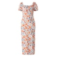 thumbnail image 2 of Coduop Women Puff Sleeve Dress Summer Floral Square Neck Ruffle Split Beach Dress, 2 of 9