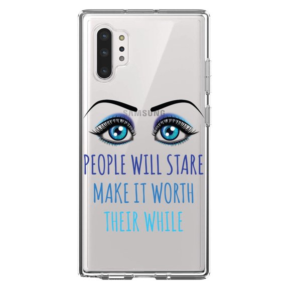 DistinctInk Clear Shockproof Hybrid Case for Galaxy Note 10 PLUS (6.8" Screen) - TPU Bumper Acrylic Back Tempered Glass Screen Protector - People Will Stare Make it Worth Their While