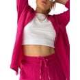 thumbnail image 6 of Yunliwuli Women Summer Clothes Set Solid Color Pleated Long Sleeve Shirt and Casual Drawstring High Waist Shorts Clubwear, 6 of 10