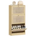 thumbnail image 1 of HOMCOM Rattan Shoe Storage Cabinet Organizer with 3 Flip Drawers, Oak, 1 of 9