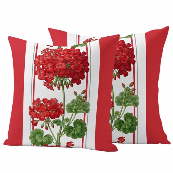 Spring Summer Floral Outdoor Pillow Covers Pack of 2 Red Flowers Green Leaf Rustic Farmhouse Waterproof Throw Pillow Covers Decorative Cushion Cases for Patio Garden Tent Balcony Couch 16x16 inch