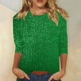 thumbnail image 2 of UTSJKR Sequin Tops for Women Sparkly 3/4 Sleeve Crewneck Shiny Shirts Lightweight Glitter Tunic Party Night Going Out Tops Green L, 2 of 6