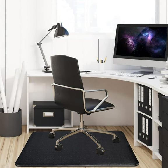 Office Rolling Chair Mat for Hardwood and Tile Floor, Black, Anti-Slip, Non-Curve, Chair Mat Best for Under The Computer Desk, 47 x 35 Rectangular Non-Toxic Plastic Protector, Not for Carpet