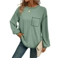 thumbnail image 4 of VgaVtl T-Shirt for Women Long Sleeve Womens Tops Plus Size Green Relaxed Fit Casual Pocket Plain Daily Comfy Tops,XL, 4 of 7