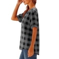 thumbnail image 3 of BRGZLK Women Plus Size Henley Neck Tops Fashion Linen Plaid Short Sleeve Casual Solid Color Button Front Basic Tee Ladies Breathable Comfy Loose Fit T Shirt Gray XXL, 3 of 4