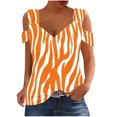 thumbnail image 2 of Fiudx Tops para Mujer Blusas Plegables con Cuello En V para Mujer, Camisas con Hombros Descubiertos, Top de Manga Corta Estampado, 2 of 5