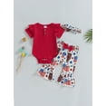 thumbnail image 2 of Wassery 2Pcs Baby Girl 4th of July Outfits 3 6 12 18 24 Months Infant Independence Day Clothes Short Sleeve Ribbed Romper + Flare Pants + Headband Set, 2 of 9