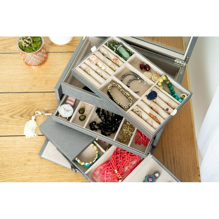 Hives and Honey Danielle Leather Jewelry Box for Women, Pewter