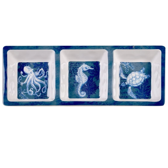 Certified International 28198 Oceanic 3-Section Relish Tray, 14.5-inch Length, Melamine
