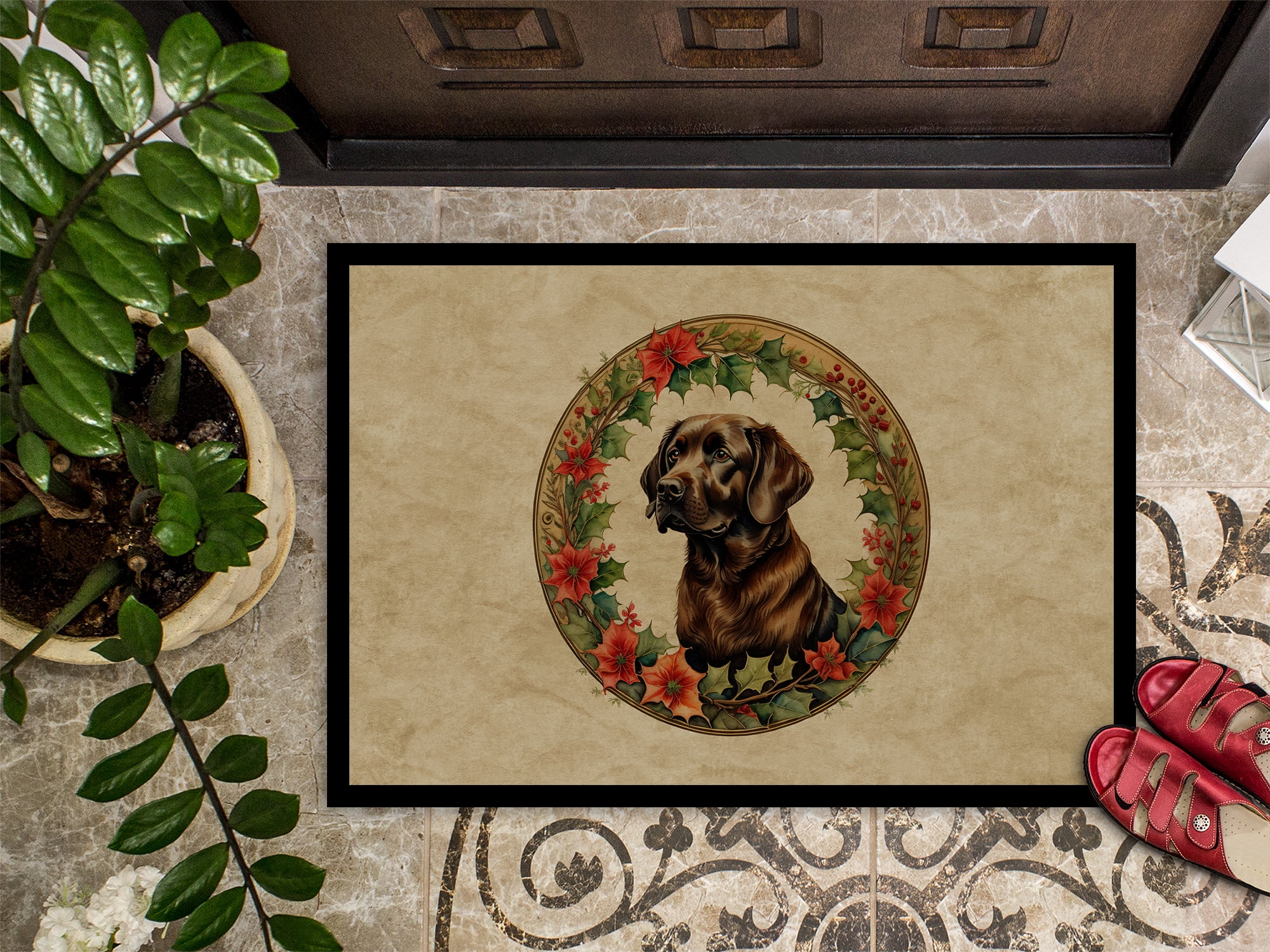 Carolines Treasures DAC2387MAT 18 x 27 in. Unisex Labrador Retriever Christmas Flowers Doormat