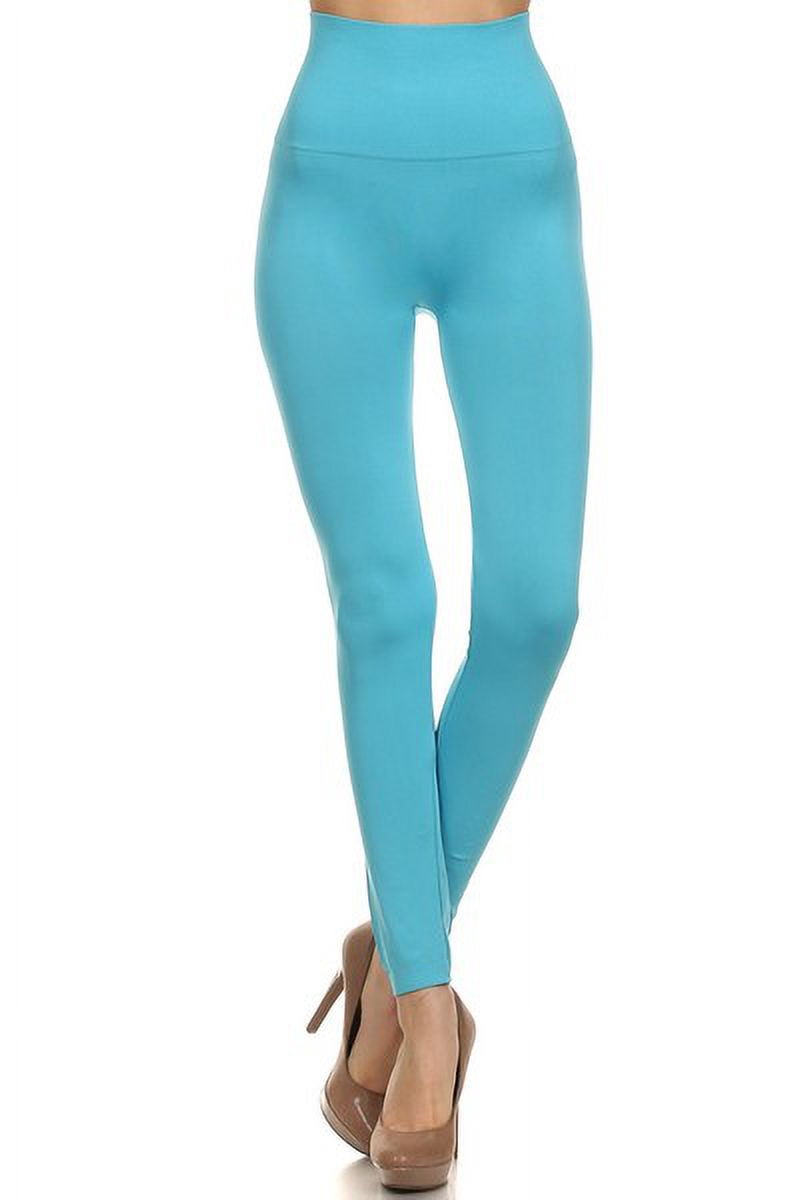K-Cliffs Women's One Size Solid Color Super High Waist Leggings Wt/5½" Waistband, Turquoise, 95% Polyester, 5% Spandex