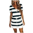 thumbnail image 2 of HOMBOM One Piece Jumpsuits Under $10 White Short Sleeve Striped Button up V-neck Rompers Jumpsuit Shorts 2XL, 2 of 5