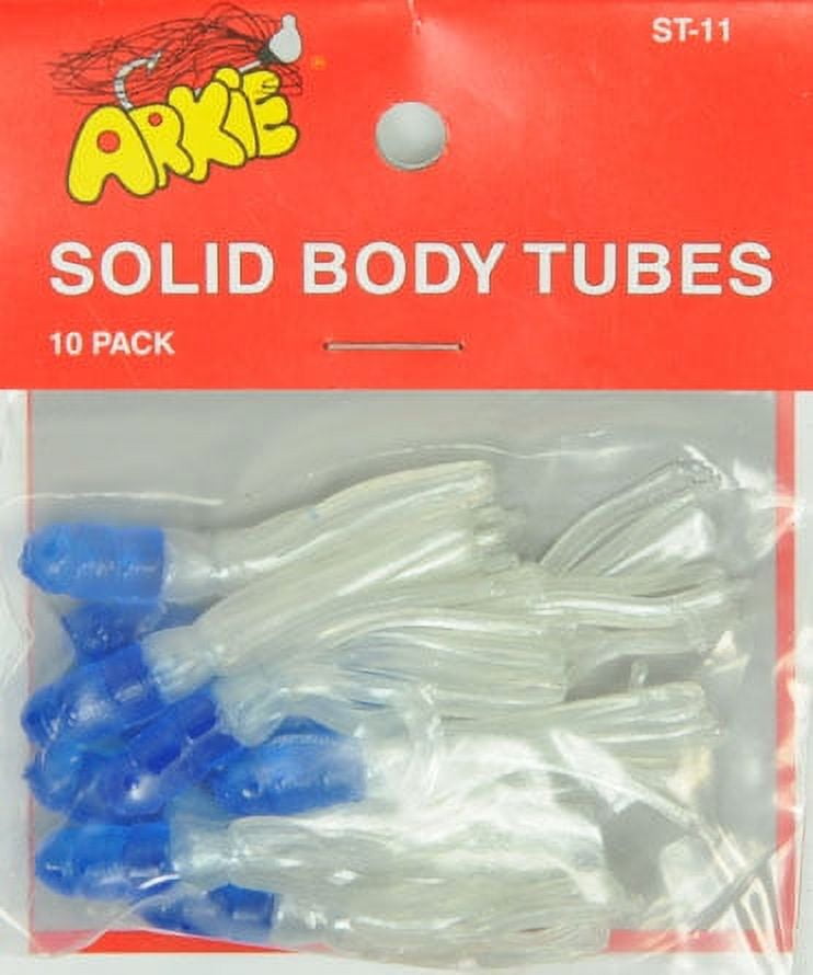 (4 pack) Arkie Lures Solid Body Fishing Tube, Color Blue & Pearl