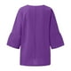 thumbnail image 5 of ICHUANYI ClearanceWomen's Summer Fashion Cropped Sleeves Round Neck Cotton Line Loose Shirt Blouse(Dark Purple, XXL) ICHUANYI WER20232080501436, 5 of 6