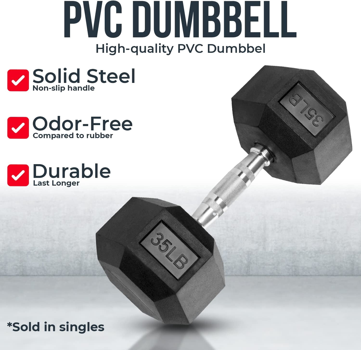 Hex Dumbbells - Heavy Duty PVC Coated Weights, Chrome-Plated Knurled Handles, Fixed Hexagon Dumbbell - Workout, Exercise Weights, Lifting, Body Building Home Gym Training Gear - 10 LB