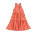 thumbnail image 4 of Mlqidk Summer Dresses for Girls 2025 Size 10-12 Crew Neck Sleeveless Ruffle Western Dress Summer Teens Trendy a Line Formal Graduation Solid color Midi Dress Orange 7-8 Years, 4 of 4