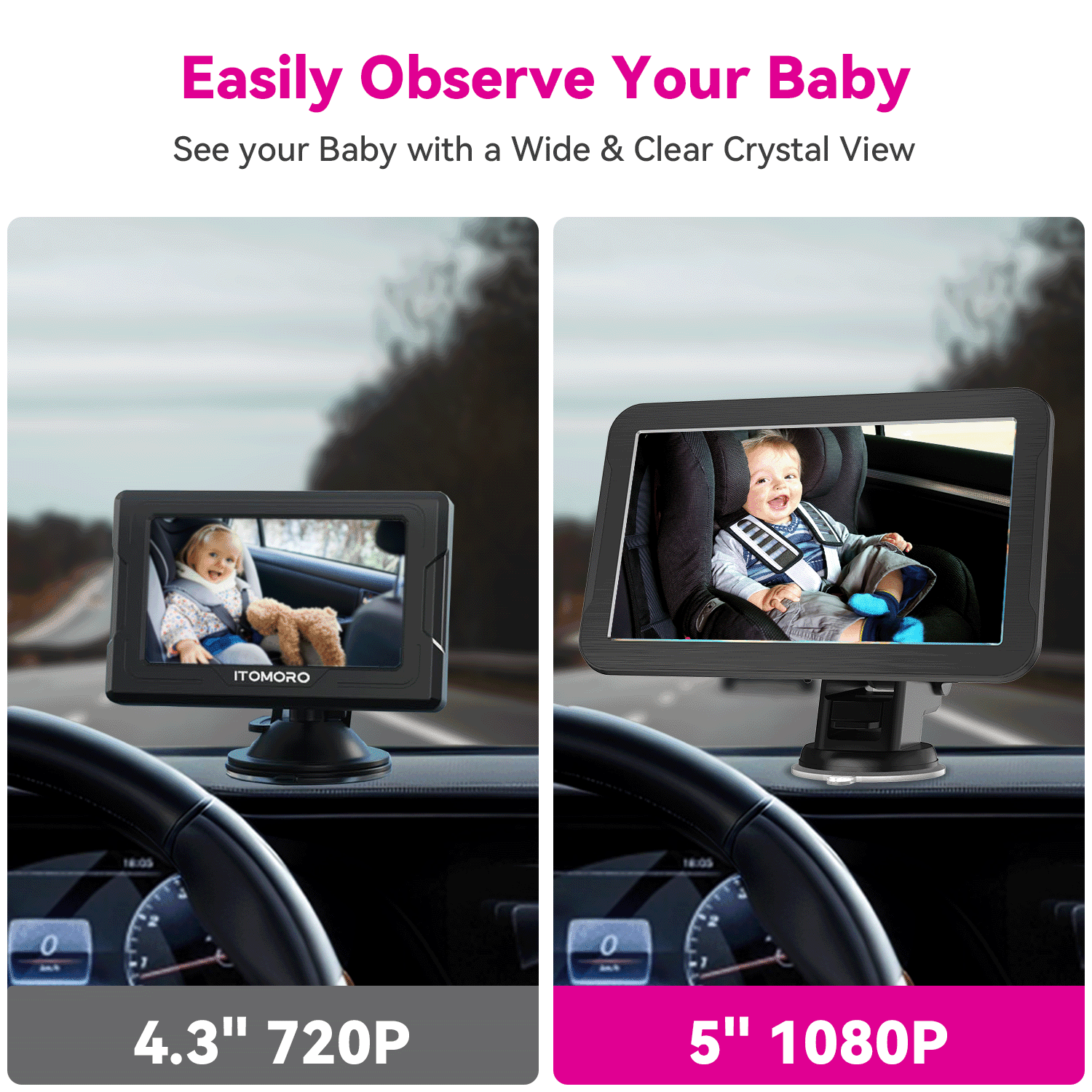 MHCABSR Baby Car Surveillance System 7" HD Dual Camera with Split Screen Display