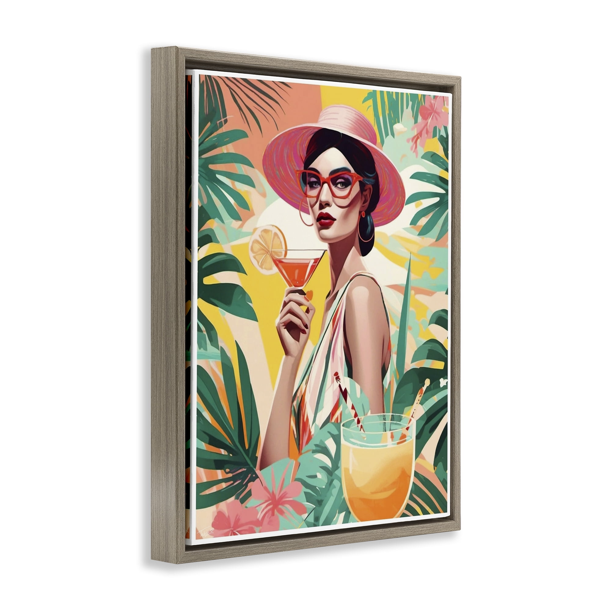 Stupell Industries Exotic Summer Cocktail Brown Framed Floater Canvas Wall Art, design by Tabz Jones