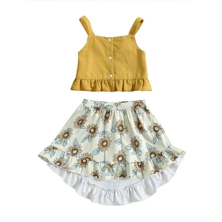 

Bagilaanoe 2pcs Toddler Baby Girls Skirt Set Sling Vest Tops + Floral Print Irregular Skirt 12M 18M 24M 3T 4T 5T Kids Casual Summer Outfits