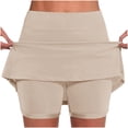 thumbnail image 2 of Gyujnb Tennis Skirts for Women, Trendy Stretchy Tummy Control High Waist Mini Skirt Summer Casual Athletic Skort with Pockets,Khaki, 2 of 4