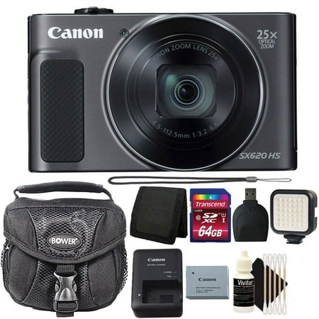 Canon PowerShot SX620 HS 20.2 MP 25X Optical Zoom Wifi / NFC Enabled Point and Shoot Digital Camera Black with 64GB