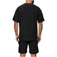 thumbnail image 3 of Ohufall Men Plus Size Outfits Sets Summer 2 Piece Sets Casual Short Sleeve Round-neck Tee Tops and Loose Wide Leg Shorts with Pockets Fashion Solid Tracksuit Sets for Men, 3 of 8