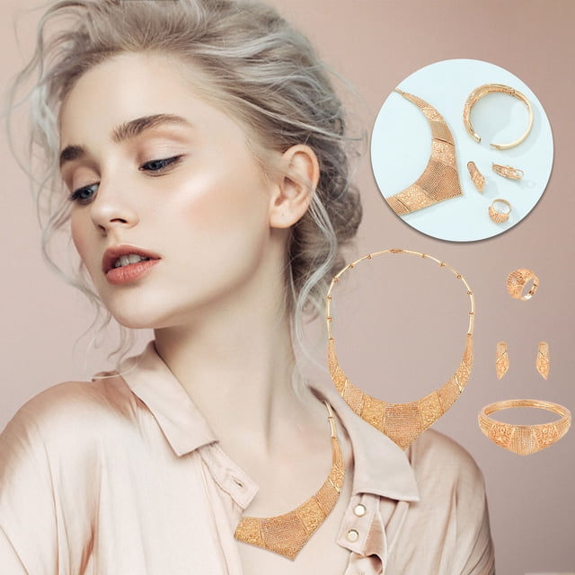 Conjunto de joyería de moda para damas, 5 piezas, accesorios, joyas de oro, 5 piezas