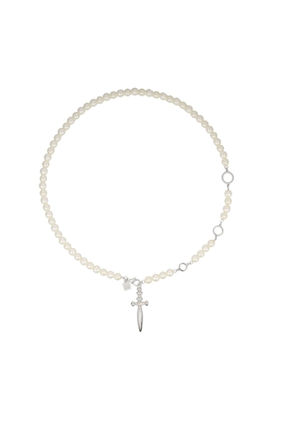 Adjustable Pearl x Dagger Statment Adult Necklace, Silver
