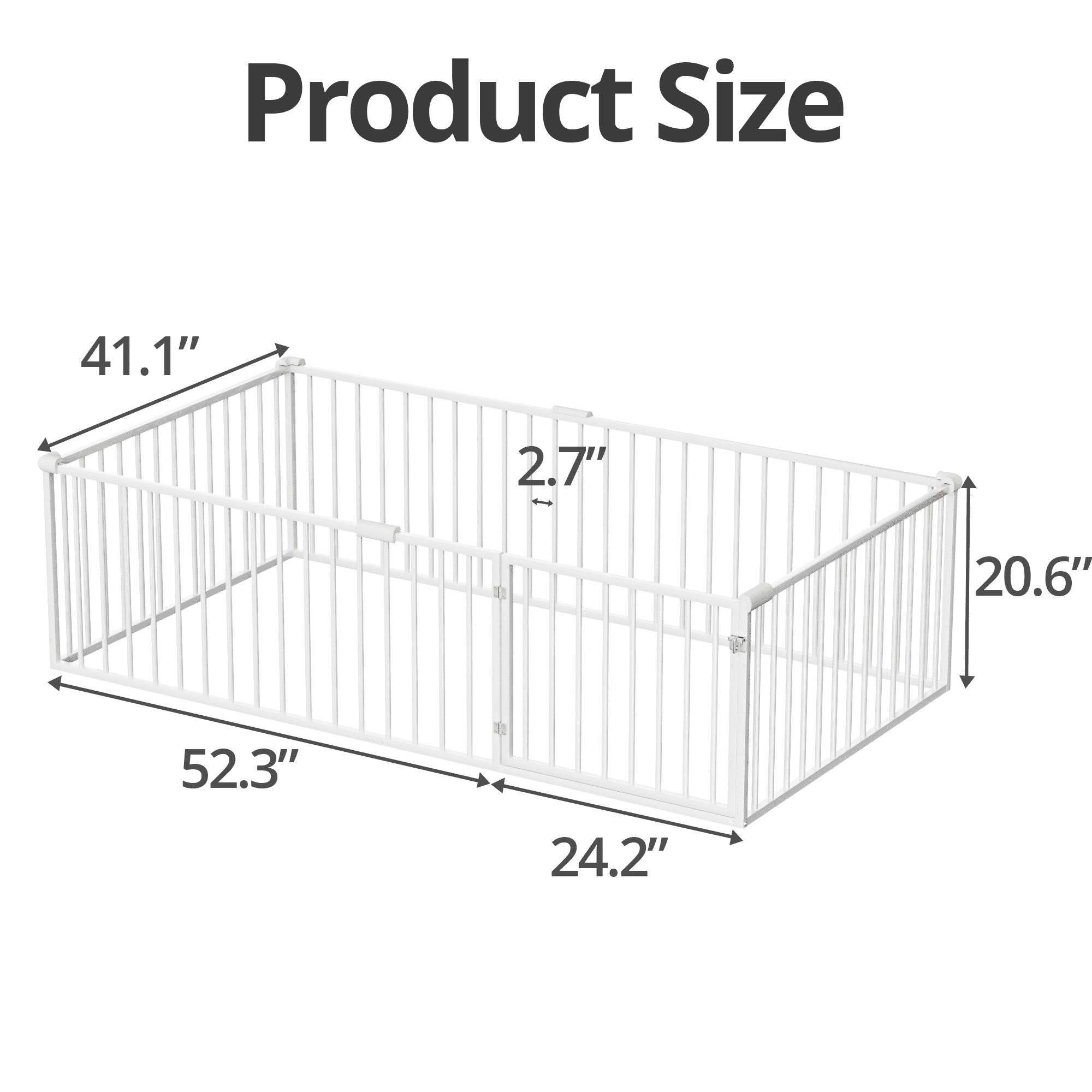 Twin Size Minimalist Metal Floor Bed Frame, Montessori Bed with Fence and Door, Low Children Bed for Boy & Girl, White