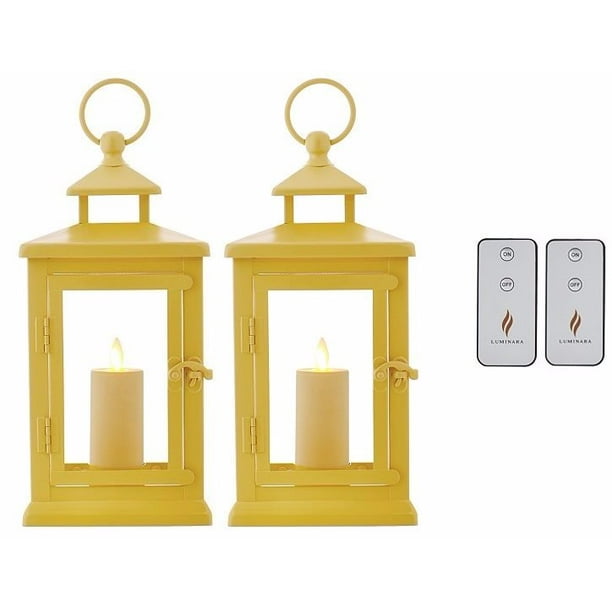 Luminara 11" Hudson Lanterns w/ Flameless Candle Set of Two Yellow