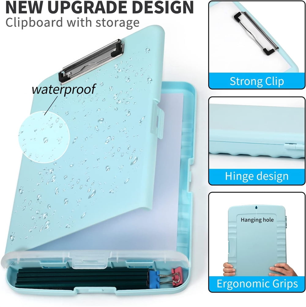 NOGIS Clipboard with Storage, High Capacity Nursing Clipboards with Pen Holder, Heavy Duty Plastic Storage Clipboard with Low Profile Clip,Smooth Writing for Office,Blue