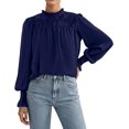 thumbnail image 1 of Blusa para Mujer PRETTYGARDEN Azul Marino Satén Manga Larga Talle Grande, 1 of 8