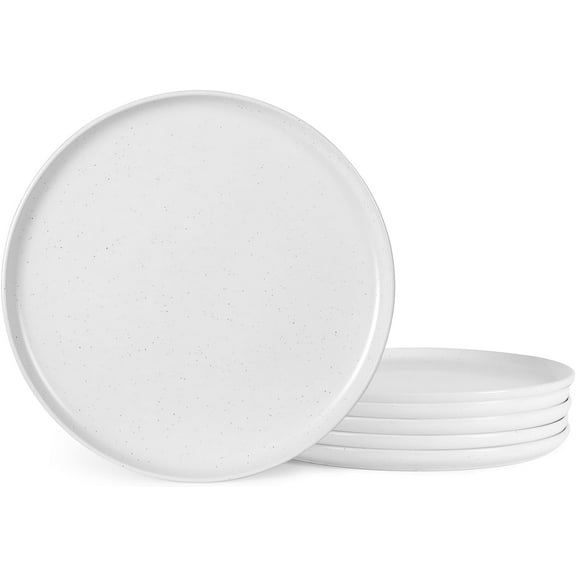 Ceramic White Dinner Plates Set of 6 for Kitchen, 10.5 inch Large Serving Dishes Sesame Glaze Porcelain for Gifts Salad Pasta, Scratch Resistant