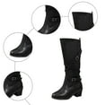 thumbnail image 6 of Rokment Wide Calf Knee High Riding Boots for Women 2025 Fall Winter Roman Vintage Casual Leather Buckles Strappy Pointed Toe Chunky Heeled Motorcycle Cowboy Tall Boots Black Size 6, 6 of 8