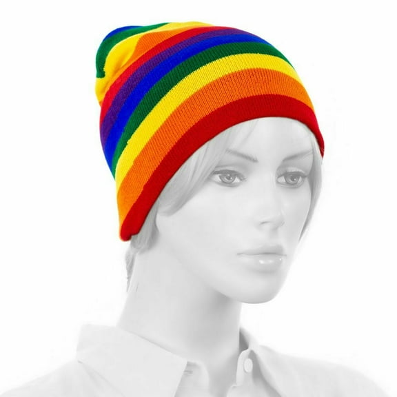 Rainbow Winter Cuffless Skull Beanie Knit Hat Pom Adult Teen Unisex Soft Ski Hat Snow