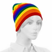 Rainbow Winter Cuffless Skull Beanie Knit Hat Pom Adult Teen Unisex Soft Ski Hat Snow