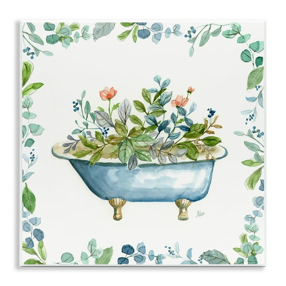 Stupell Industries Botanical Bath Tub Typography Painting Unframed Art Print Wall Art, 12 x 12