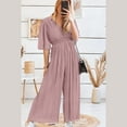 thumbnail image 5 of Babysbule Womens Overall Wide Leg Pants Women's Summer Casual Solid Pleated Wide Leg Pants With V-neck And Waist Up Jumpsuit, 5 of 6