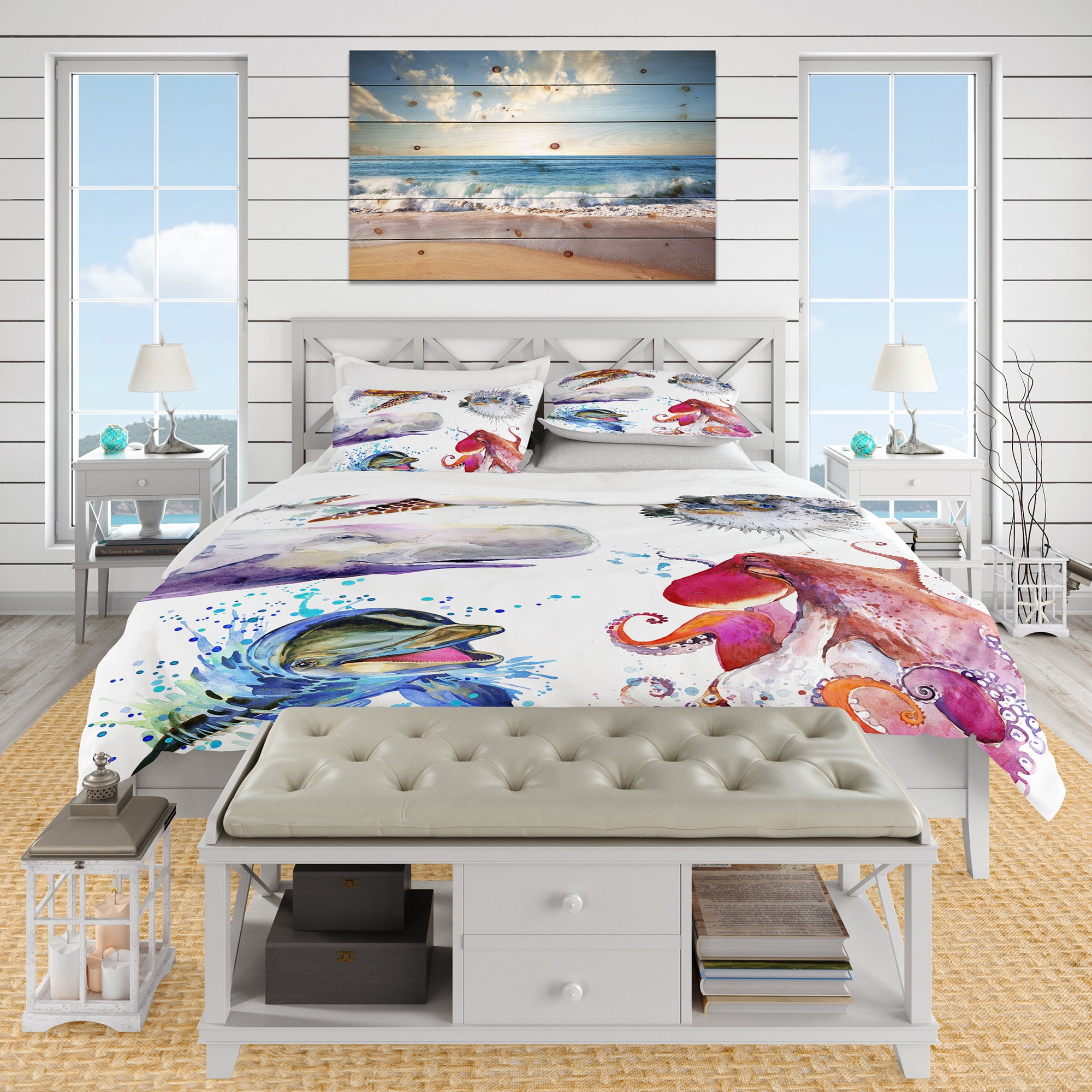 Designart 'Amazing Undersea Life Collage' Nautical & Coastal Duvet Cover Set