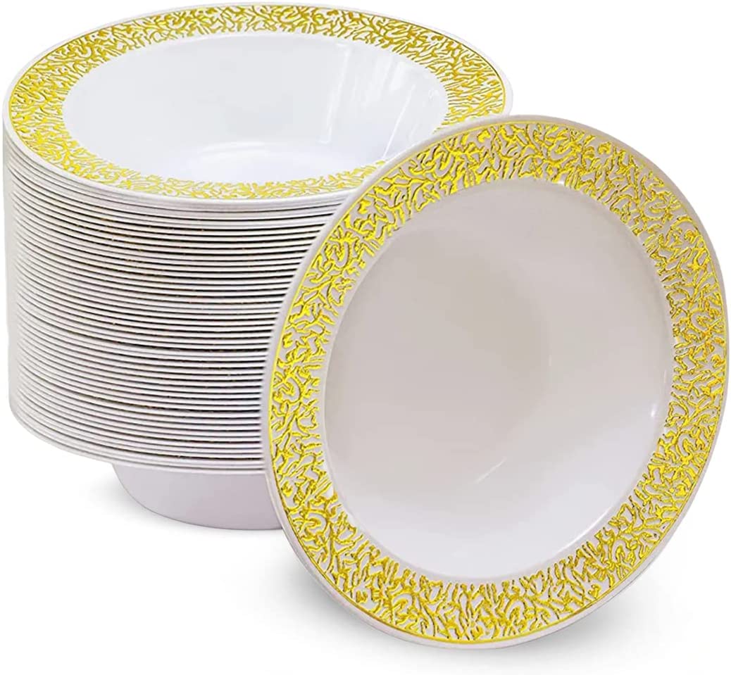 Yumchikel Plastic Dessert Bowls, Set of 50, 6 oz Disposable Bowls with