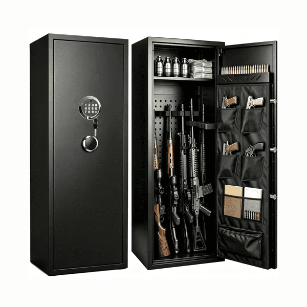 Gun Safe, Fingerprint‑Unlocked Safe, Suitable for Rifles and Long Guns, Equipped with Adjustable Gun Racks, Black, Assembly Required
