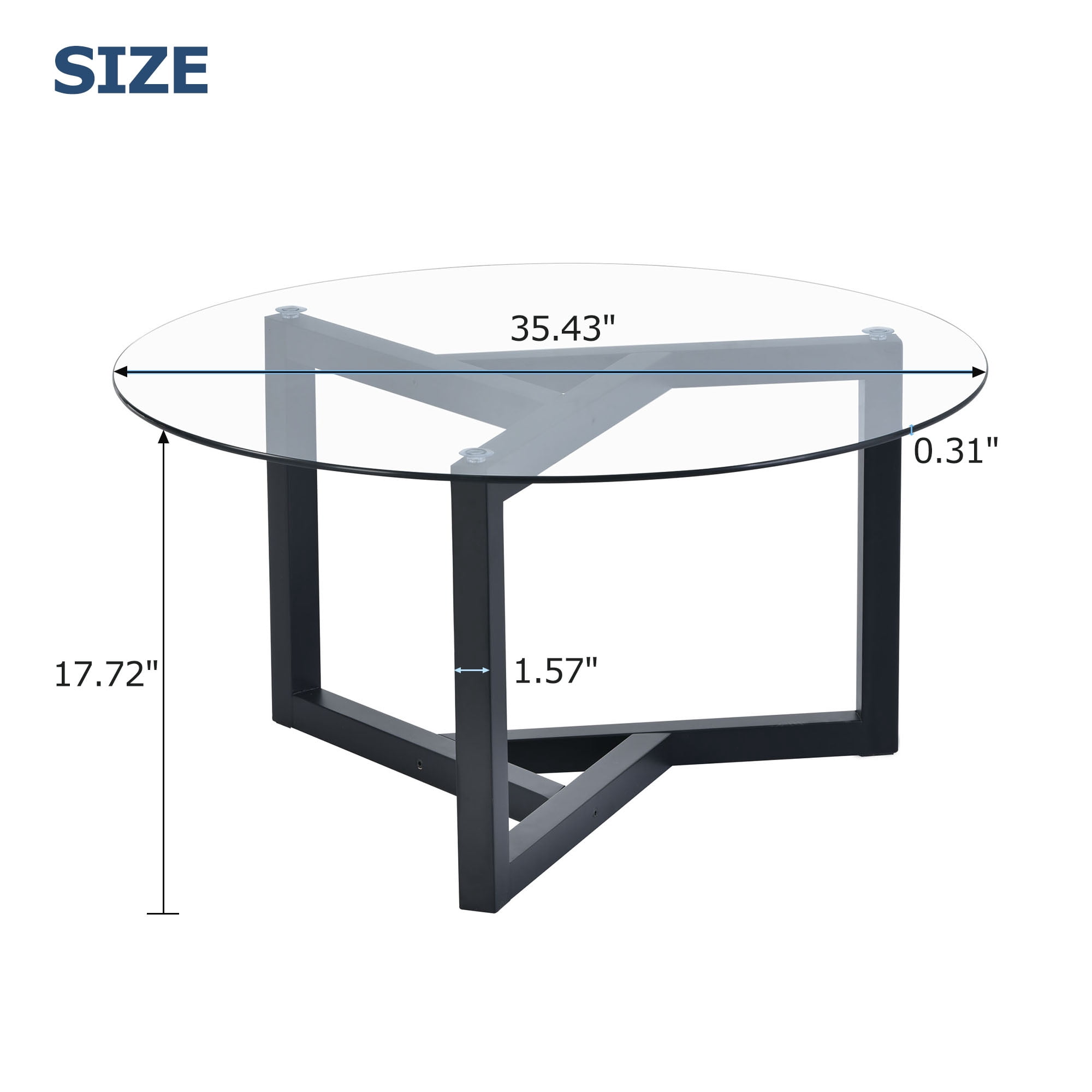MAYEERTY Round Glass Coffee Table with Tempered Glass Top & Sturdy Wood Base, Easy Assembly Modern Cocktail Table, Black