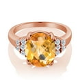 thumbnail image 2 of Gem Stone King 6.13 Ct Oval Checkerboard Yellow Citrine White Topaz 18K Rose Gold Plated Silver Ring (Size 8), 2 of 4