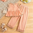 thumbnail image 6 of JAJAHO Toddler Baby Girl Halloween Clothes Sleeveless Ruffle Pumpkin Embroidery Plaid Tops Pants 2 Piece Set 6M-4Y, 6 of 9