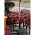 thumbnail image 5 of Outdoor Tablecloth with Umbrella Hole for Patio/Picnic/Party/Camping, Deep Red Morocco Waterproof Table Cloth Square Cover Washable, Retro Farmhouse Quatrefoil Plaid (54"x 54"), 5 of 8